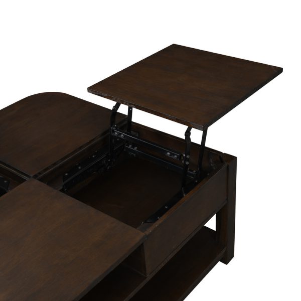 Flora 36"W Dark Brown MDF Lift Top Coffee Table with Shelves - Image 2