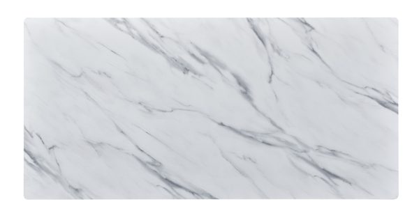Landon 47"W Coffee Table with Glass White Marble Texture Top and Bent Wood Design - Image 4