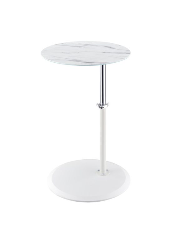 Orbit 15.5"W End Table with Height Adjustable White Marble Textured Top - Image 3