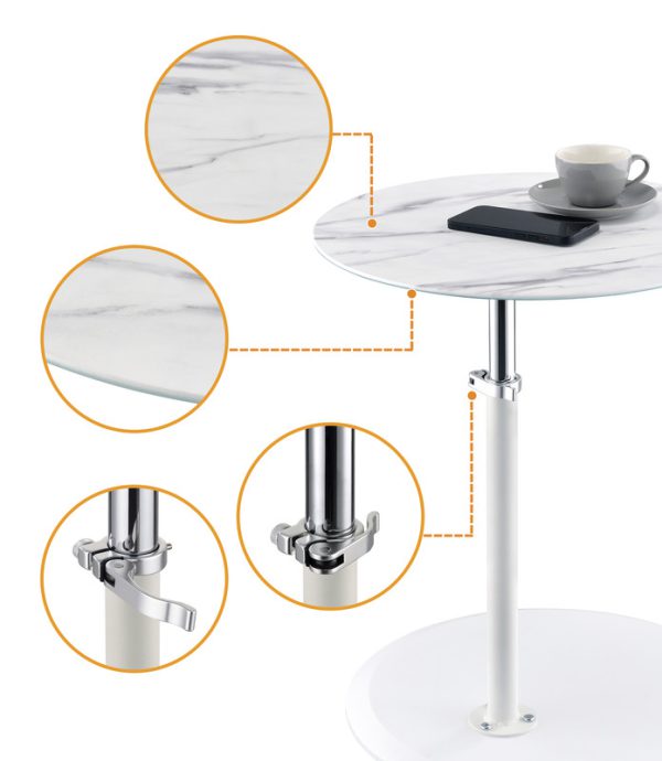Orbit 15.5"W End Table with Height Adjustable White Marble Textured Top - Image 4