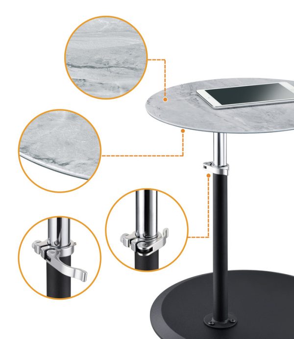 Orbit 15.5"W End Table with Height Adjustable Gray Marble Textured Top - Image 3