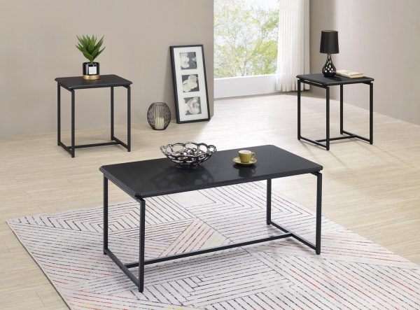 GT 3 Piece Black Carbon Fiber Wrap 39.5"W Coffee Table and End Table Set