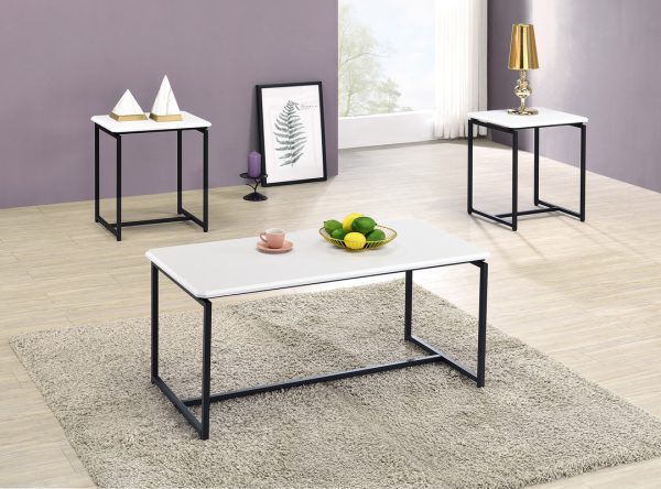 GT 3 Piece White Carbon Fiber Wrap 39.5"W Coffee Table and End Table Set