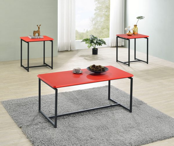 GT 3 Piece Red Carbon Fiber Wrap 39.5"W Coffee Table and End Table Set