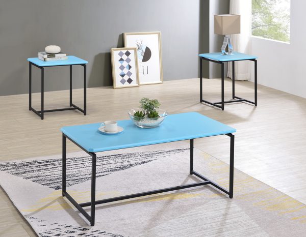 GT 3 Piece Blue Carbon Fiber Wrap 39.5"W Coffee Table and End Table Set