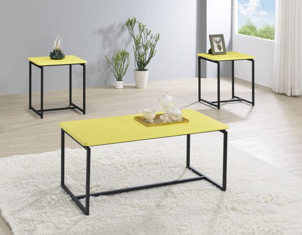 GT 3 Piece Yellow Carbon Fiber Wrap 39.5"W Coffee Table and End Table Set