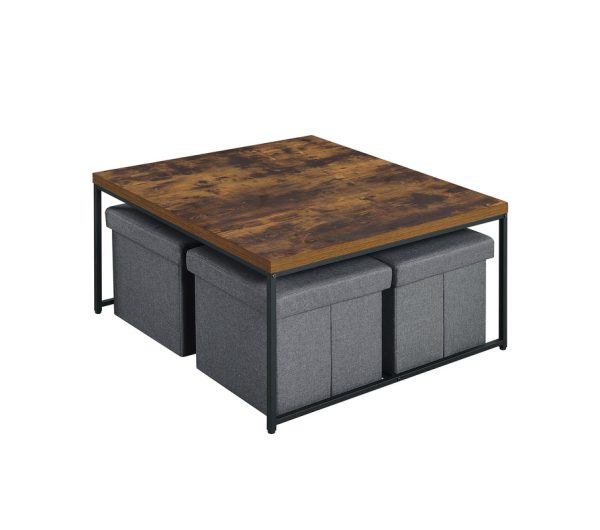 Caitlin 35"W Weathered Oak Wood Grain 5 Piece Coffee Table Set - Image 3
