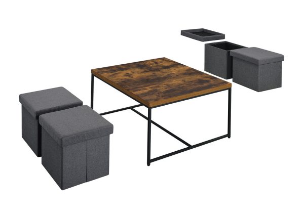 Caitlin 35"W Weathered Oak Wood Grain 5 Piece Coffee Table Set - Image 2