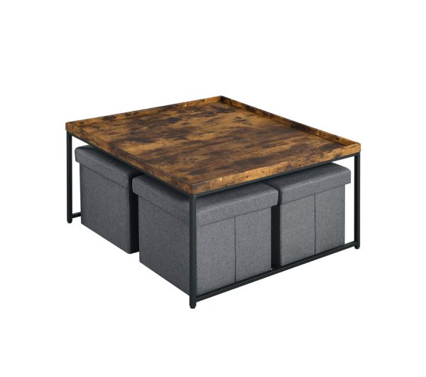 Vinny 35"W Weathered Oak Wood Grain 5 Piece Coffee Table Set with Raised Edges - Image 4