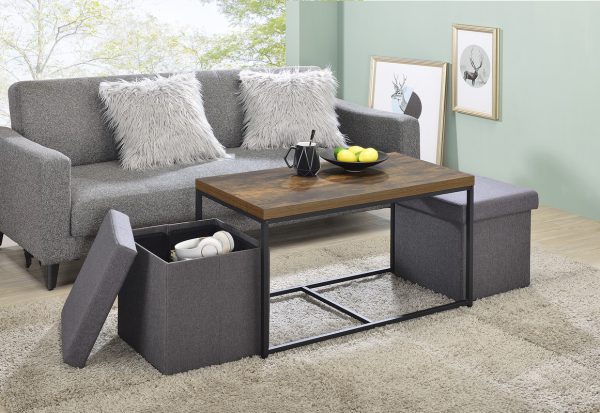 Murph 35"W Weathered Oak Wood Grain 3 Piece Coffee Table Set