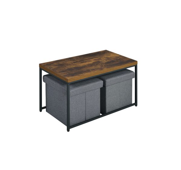 Murph 35"W Weathered Oak Wood Grain 3 Piece Coffee Table Set - Image 2