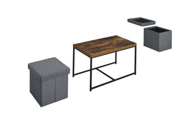 Murph 35"W Weathered Oak Wood Grain 3 Piece Coffee Table Set - Image 4