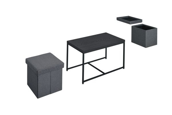 Murph 35"W Black Wood Grain 3 Piece Coffee Table Set - Image 2