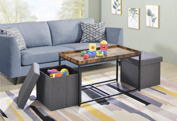 Monty 35"W Weathered Oak Wood Grain 3 Piece Coffee Table Set with Raised Edges