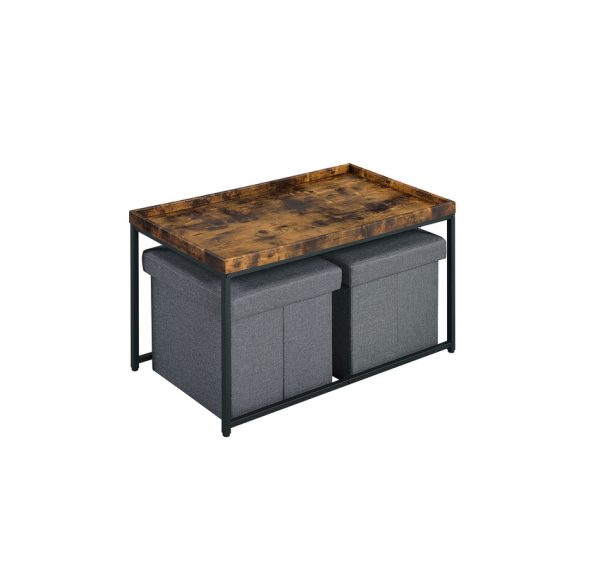 Monty 35"W Weathered Oak Wood Grain 3 Piece Coffee Table Set with Raised Edges - Image 3