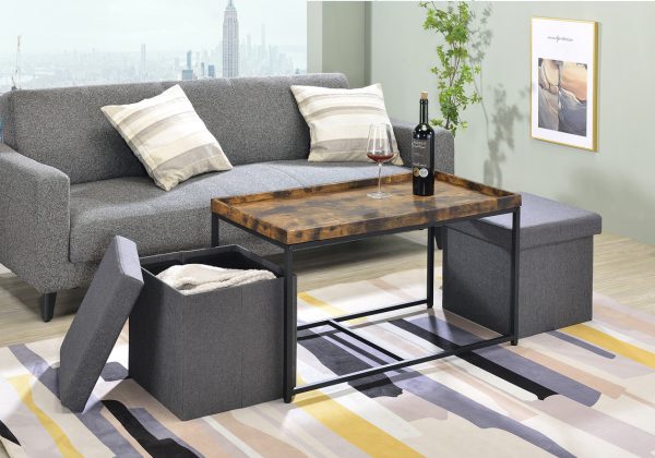 Monty 35"W Weathered Oak Wood Grain 3 Piece Coffee Table Set with Raised Edges - Image 2