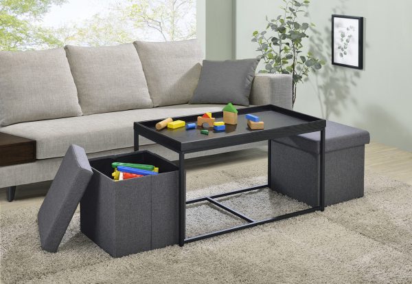 Monty 35"W Black Wood Grain 3 Piece Coffee Table Set with Raised Edges