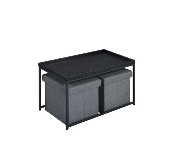 Monty 35"W Black Wood Grain 3 Piece Coffee Table Set with Raised Edges - Image 4