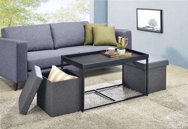 Monty 35"W Black Wood Grain 3 Piece Coffee Table Set with Raised Edges - Image 3