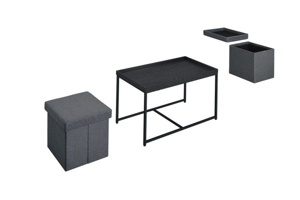 Monty 35"W Black Wood Grain 3 Piece Coffee Table Set with Raised Edges - Image 2