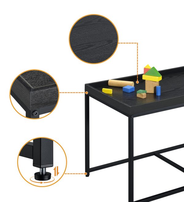 Monty 35"W Black Wood Grain 3 Piece Coffee Table Set with Raised Edges - Image 7