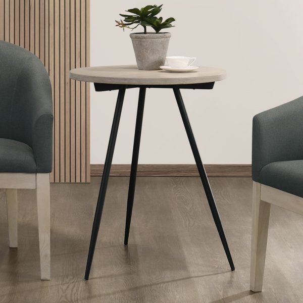 Neroli Oak White 24"W Contemporary Round Side Table with Black Metal Base