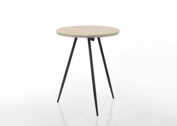 Neroli Oak White 24"W Contemporary Round Side Table with Black Metal Base - Image 3