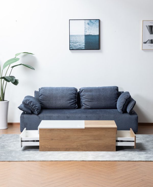 Arlo 48.5"W Light Brown Wood Finish Coffee Table with Hidden Compartments and 2 Drawers - Image 6