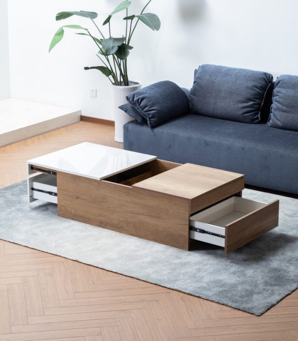 Arlo 48.5"W Light Brown Wood Finish Coffee Table with Hidden Compartments and 2 Drawers - Image 5