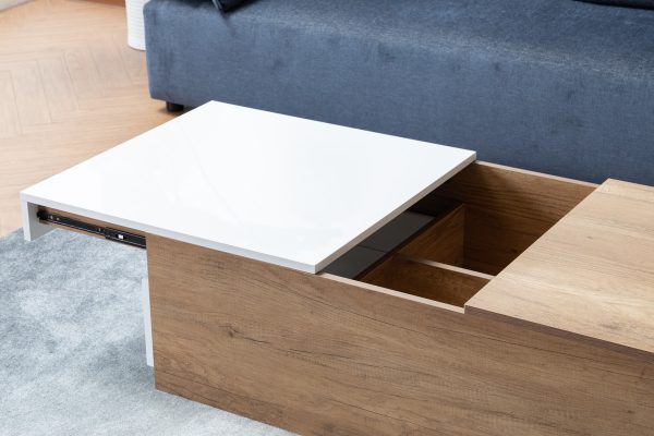 Arlo 48.5"W Light Brown Wood Finish Coffee Table with Hidden Compartments and 2 Drawers - Image 4