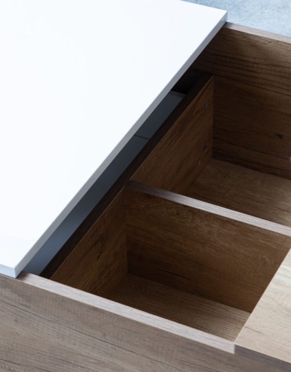 Arlo 48.5"W Light Brown Wood Finish Coffee Table with Hidden Compartments and 2 Drawers - Image 3