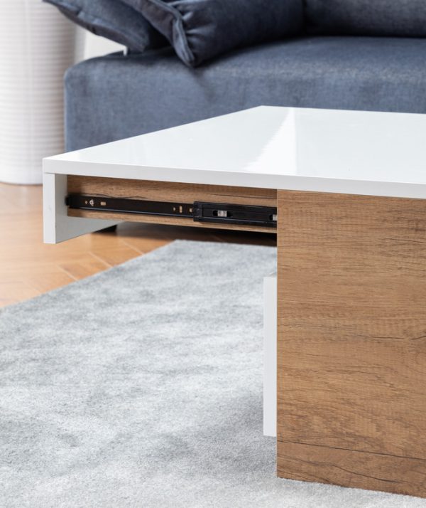 Arlo 48.5"W Light Brown Wood Finish Coffee Table with Hidden Compartments and 2 Drawers - Image 2