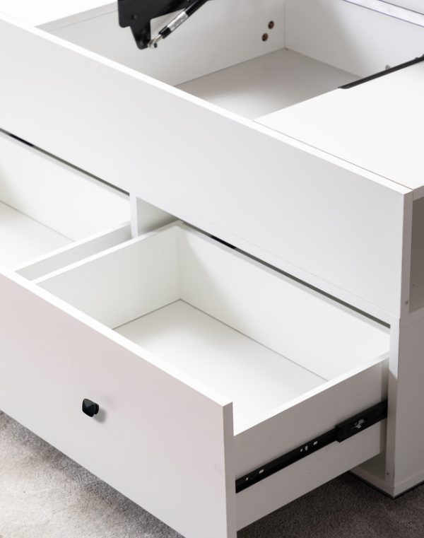 Luna 45.5"W White Coffee Table with Brown Walnut Finish Lift Top, 2 Drawers, and 2 Shelves - Image 4