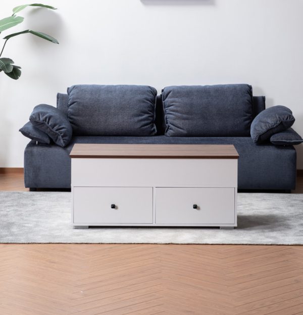 Luna 45.5"W White Coffee Table with Brown Walnut Finish Lift Top, 2 Drawers, and 2 Shelves - Image 13