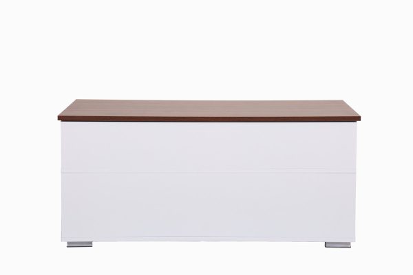 Luna 45.5"W White Coffee Table with Brown Walnut Finish Lift Top, 2 Drawers, and 2 Shelves - Image 9