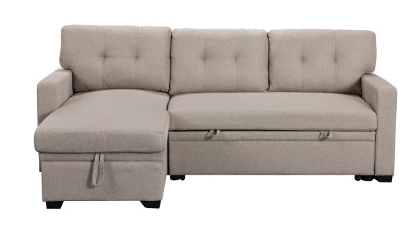 Miller 83"W Beige Linen Reversible Sleeper Sectional Sofa with Storage Chaise - Image 6