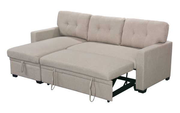 Miller 83"W Beige Linen Reversible Sleeper Sectional Sofa with Storage Chaise - Image 5