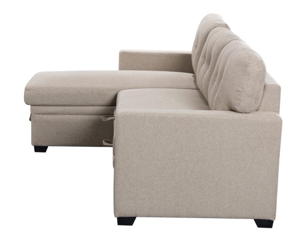 Miller 83"W Beige Linen Reversible Sleeper Sectional Sofa with Storage Chaise - Image 4