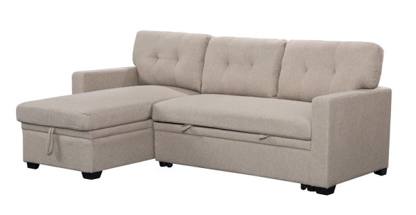 Miller 83"W Beige Linen Reversible Sleeper Sectional Sofa with Storage Chaise - Image 2