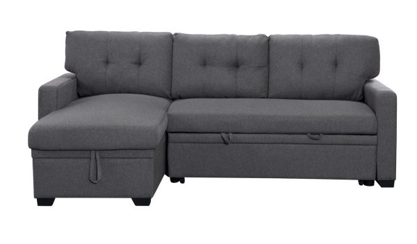 Miller 83"W Gray Linen Reversible Sleeper Sectional Sofa with Storage Chaise - Image 5