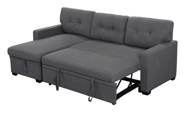 Miller 83"W Gray Linen Reversible Sleeper Sectional Sofa with Storage Chaise - Image 4