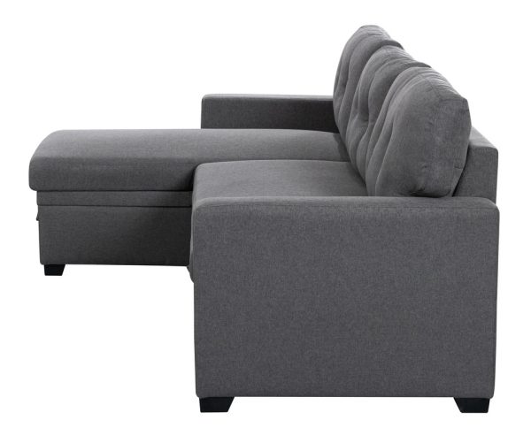 Miller 83"W Gray Linen Reversible Sleeper Sectional Sofa with Storage Chaise - Image 3