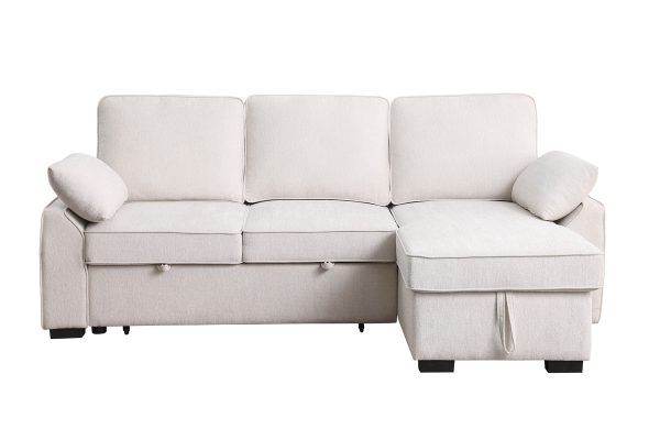 Mackenzie 91"W Beige Chenille Fabric Reversible Sleeper Sectional with Storage Chaise, Drop-Down Table, Cup Holders and Charging Ports - Image 5
