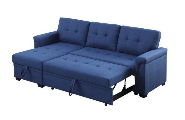 Lucca 84"W Blue Linen Reversible Sleeper Sectional Sofa with Storage Chaise - Image 13