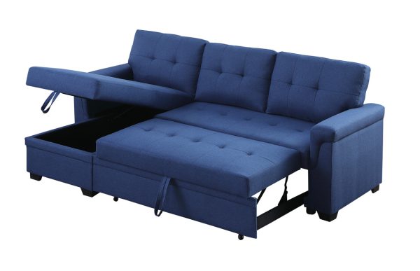 Lucca 84"W Blue Linen Reversible Sleeper Sectional Sofa with Storage Chaise - Image 12