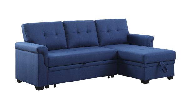 Lucca 84"W Blue Linen Reversible Sleeper Sectional Sofa with Storage Chaise - Image 11