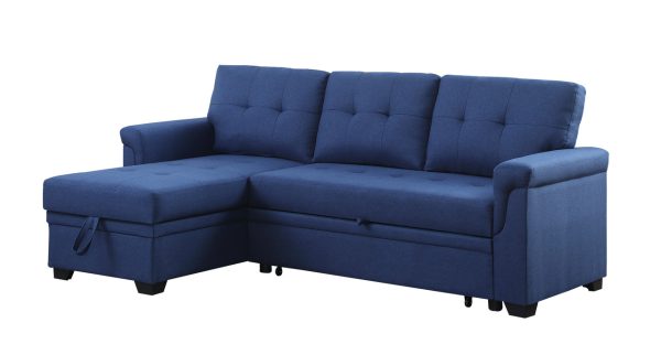 Lucca 84"W Blue Linen Reversible Sleeper Sectional Sofa with Storage Chaise - Image 2
