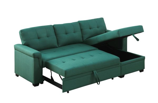 Lucca 84"W Green Linen Reversible Sleeper Sectional Sofa with Storage Chaise - Image 11
