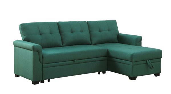 Lucca 84"W Green Linen Reversible Sleeper Sectional Sofa with Storage Chaise - Image 13