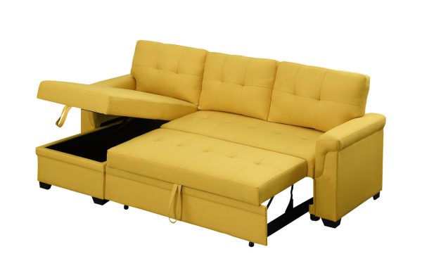 Lucca 84"W Yellow Linen Reversible Sleeper Sectional Sofa with Storage Chaise - Image 12